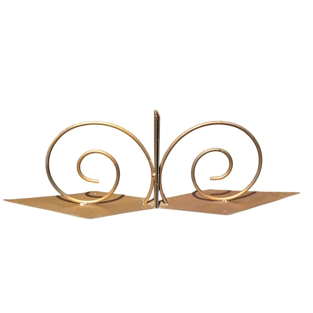 Vintage Brass Wall Mounted Shelf Brackets Pair Mid Century Modern Scroll Loop 50